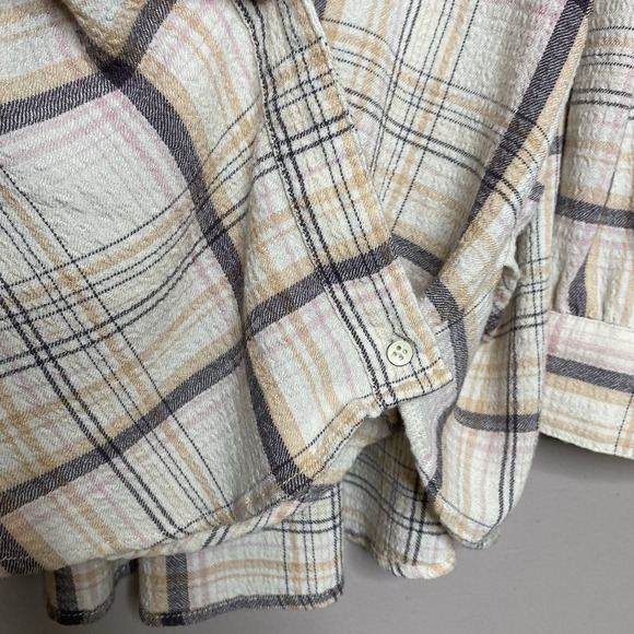 Free People We The Free Hidden Valley Button Up Shirt Beige Plaid Size L Women's - Picture 10 of 15